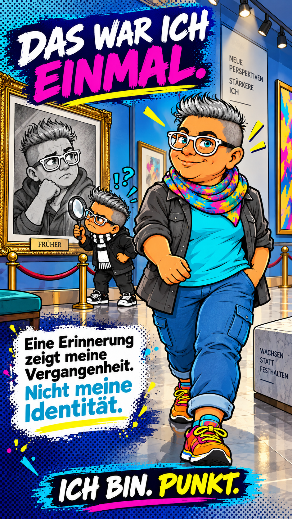 Sabrina geht an einem Bild ihrer früheren Identität vorbei